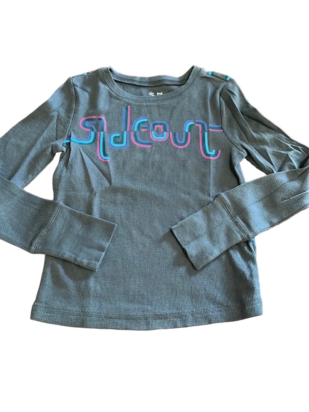 Girls 6X Sideout Gray Knit Top Waffle Knit Long Sleeves Thumb Holes Y2K